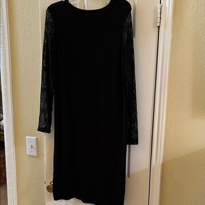 Nicole Miller Black Sweater Dress with Lace Sleeves